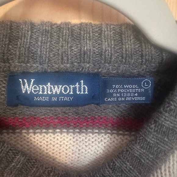 Woolrich Gray and Red Crewneck Sweater with Stripes Made In Italy Size Large - Picture 3 of 8
